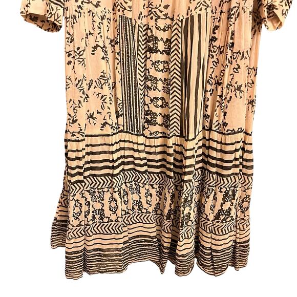 Anthropologie Talulah Tiered Boho Midi Tasseled Dress Black Cream S - Picture 8 of 10